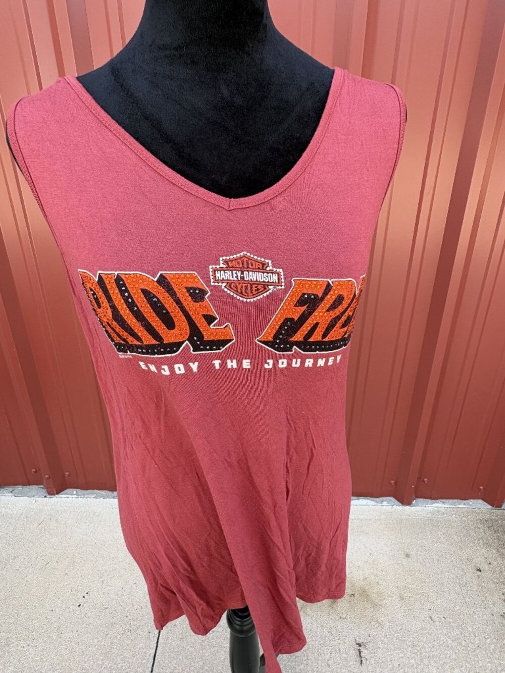 Harley-Davidson Womens Tank Top With "Ride Free" Rhinestone Design Straps